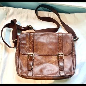 Fossil brown leather messenger bag